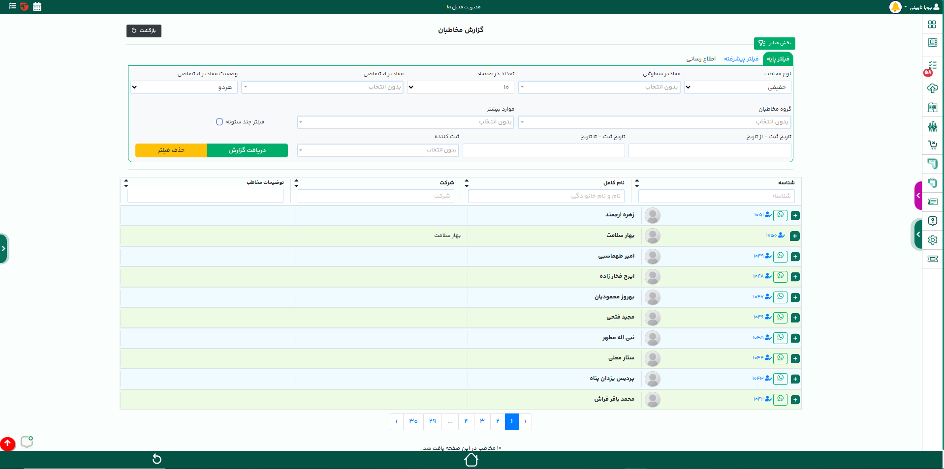 گزارش مخاطبین در CRM